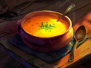 Sticker - Golden Soup in Rustic Bowl - A Delicious and Warm Meal