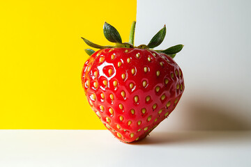 A vibrant strawberry against a colorful background, showcasing its texture and freshness.