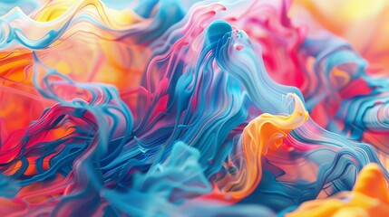 Poster - A mesmerizing abstract art piece with vibrant colors of blue, pink, and yellow in dynamic, flowing shapes.