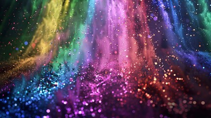 Canvas Print - This image depicts an ethereal burst of rainbow-colored particles, creating a magical and otherworldly atmosphere in abstract digital art form.