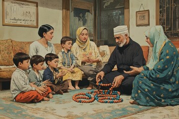 Canvas Print - Dikirim Prayer Beads Family Gathering Islam Religion Spiritual Symbol