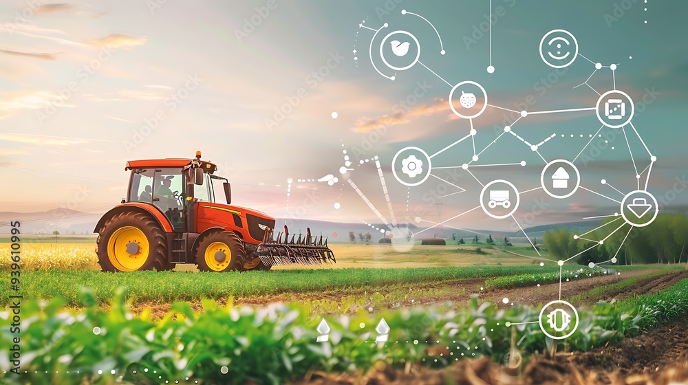 Development of a farming app with icons and a field backdrop ...