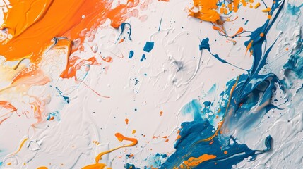 Poster - An abstract artwork featuring dynamic splashes of bright orange and blue with contrasting white spaces, creating energetic visual movement.