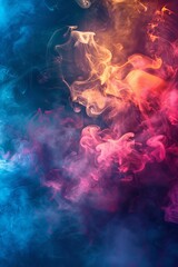 Poster - Intertwining wisps of colorful smoke on a dark background creating a delicate and ethereal abstract artwork.