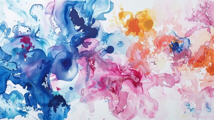 Sticker - This image features a vibrant watercolor artwork blending shades of blue, pink, and orange, displayed on a white canvas, presenting an expressive fluid form.