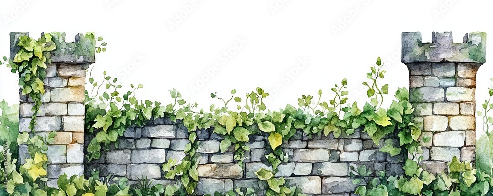 Watercolor illustration of a medieval castle tower, clipart, stone ...