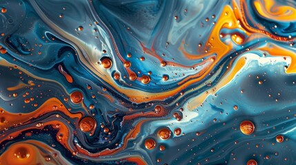 Canvas Print - Intricate abstract painting featuring fluid patterns and a beautiful mix of blue and orange hues evoking a sense of motion.