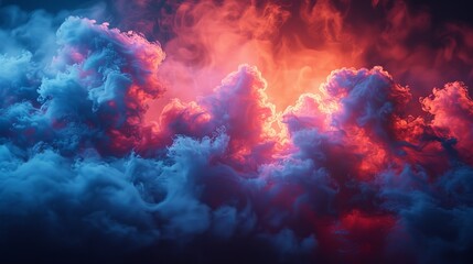 Wall Mural - A dramatic image of fiery clouds against a blue sky, showcasing dynamic colors and vibrant contrast, creating a majestic visual.