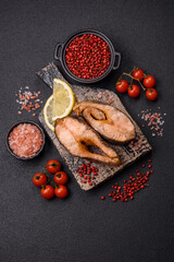 Wall Mural - Delicious red salmon r trout fish grilled with spices and herbs