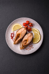 Wall Mural - Delicious red salmon r trout fish grilled with spices and herbs