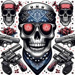 Skull with bandanand guns design creative