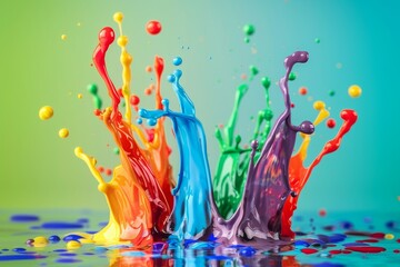 Poster - An explosion of vibrant colors captured mid-splash on a reflective surface, representing the essence of creativity, joy, and artistic expression.