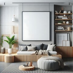 Wall Mural - Room with bed and large picture frame