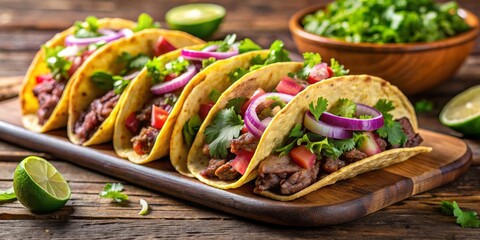 Delicious Beef Tacos with Red Onion and Cilantro, Food Photography, Tacos, Mexican Food, Street Food