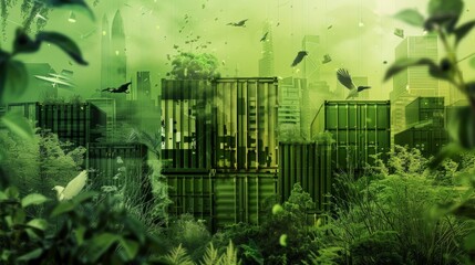 Wall Mural - Web banner contest showcasing green design elements related to logistics, rendered in ultra-high-definition.