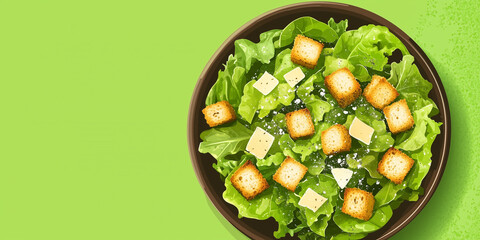 Wall Mural - Caesar salad served in a dish with lettuce, croutons, parmesan, and Caesar dressing