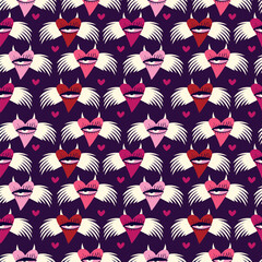Wall Mural - A pattern of hearts and wings with a purple background. Scene is playful and whimsical