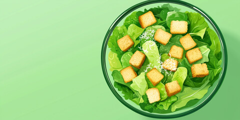 Wall Mural - Caesar salad served in a dish with lettuce, croutons, parmesan, and Caesar dressing