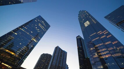 Wall Mural - Night view of Downtown Chicago skyscrapers from the Chicago River, Illinois