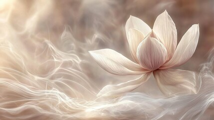 Sticker -   A white flower rests atop fluffy white sheets upon a bed