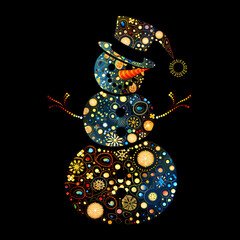 Wall Mural - cute snowman on black background