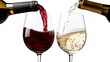 © NK - Red and white wine being poured into glasses, white background. Beverage and celebration concept