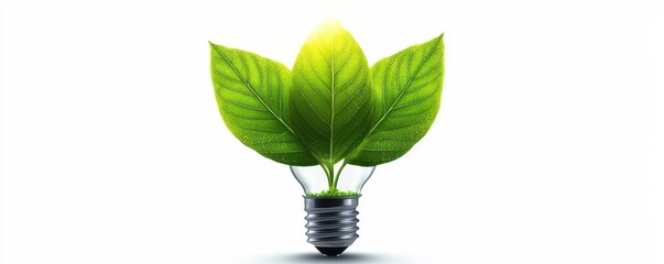 Conceptual image of green leaves emerging from a light bulb, symbolizing eco-friendly energy and sustainability.