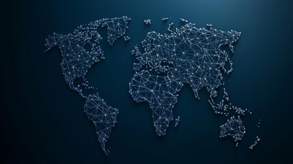 Global nodes of connection, simple synergy symbols, futuristic world map, flat design illustration