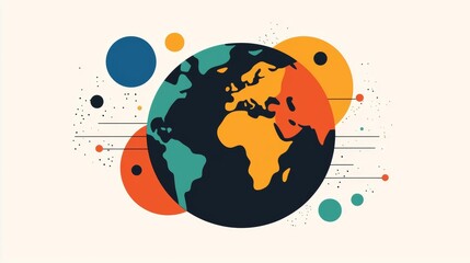 Futuristic globe, networked lines, minimalistic synergy, flat design illustration