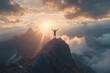 © Moritz - Man standing on the top of a mountain with his arms out, Solitary goals and achievements, peace and happiness, success concept