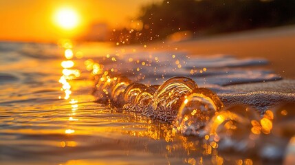 Canvas Print -   Sunset over water with surfboards in foreground