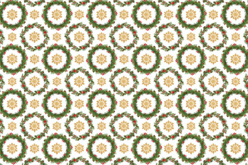Wall Mural - christmas background based on a seamless pattern.festive christmas wreath and golden decorative snow