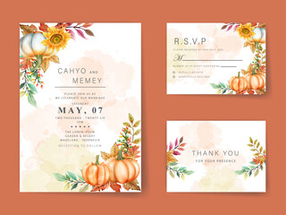 Wall Mural - beautiful wedding invitation card with autumn leafs watercolor