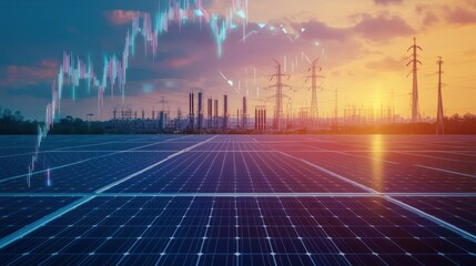 Double Exposure of Digital Financial Charts in Power Plants.