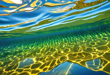 vibrant water surface radiant reflections showcasing kaleidoscope colors textures under bright light, blue, green, yellow, orange, red, pink, purple