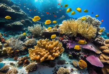 stunning details vibrant underwater coral ecosystem colorful diverse marine crystal clear waters, reef, fish, biodiversity, ocean, aquatic, habitat, tropical