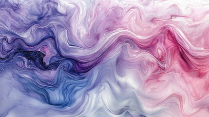 Poster -   An abstract painting of vibrant blues, pinks, and whites swirling against a soft pink-purple backdrop, framed by a bold black line at the canvas's base