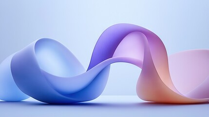 Poster -   A blue, pink, and purple curved object on a white surface with a light blue background