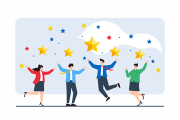 Poster - flat illustration of professionals catching falling stars, symbolizing capturing business opportunit