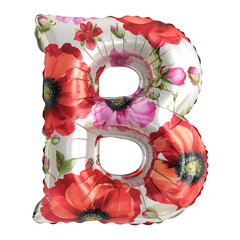 red white color metallic flower B alphabet balloon Realistic 3D on white background. Generative ai.