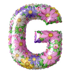 white color metallic flower G alphabet balloon Realistic 3D on white background. Generative ai