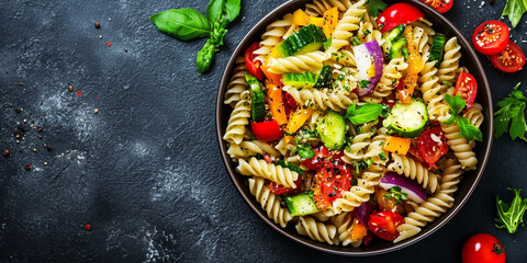 Wall Mural - Pasta salad with a variety of vegetables in a bowl