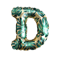 gold color metallic leaves D alphabet balloon Realistic 3D on white background. Generative ai