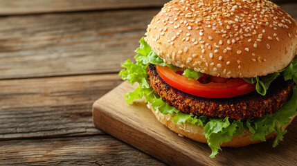 Wall Mural - Veggie burger with lettuce and tomato on a whole wheat bun