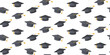 © Mallva - Graduation caps background. A seamless vector pattern featuring black gray graduation caps with gold tassels, symbolizing academic achievement and graduation. For educational and celebratory designs