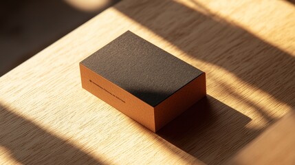 Sticker - A Wooden Box with a Black Top in Sunlight on a Wooden Surface