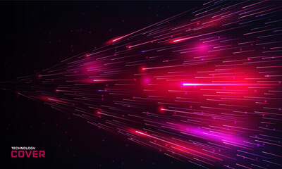 Poster - Tech background. Internet network. Abstract data light lines. Blurred motion. Speed concept of connect. Neon sparkles. Futuristic cyberspace. Web connection. Vector technology cover design