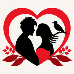 Couple Love birds on branch silhouette vector illustration