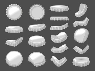 Poster - round caps. beer bottle metal caps different side views recent vector round metal badges