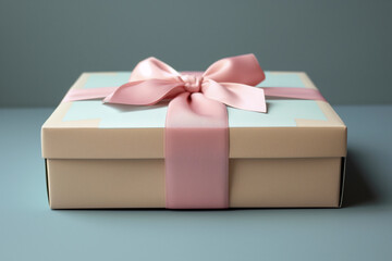 Giftbox with bow on pastel background. Holidays, shopping and sales concept. Gift, surprise, present, gift box, celebration. Christmas Day, Birthday, Mother's Day, party